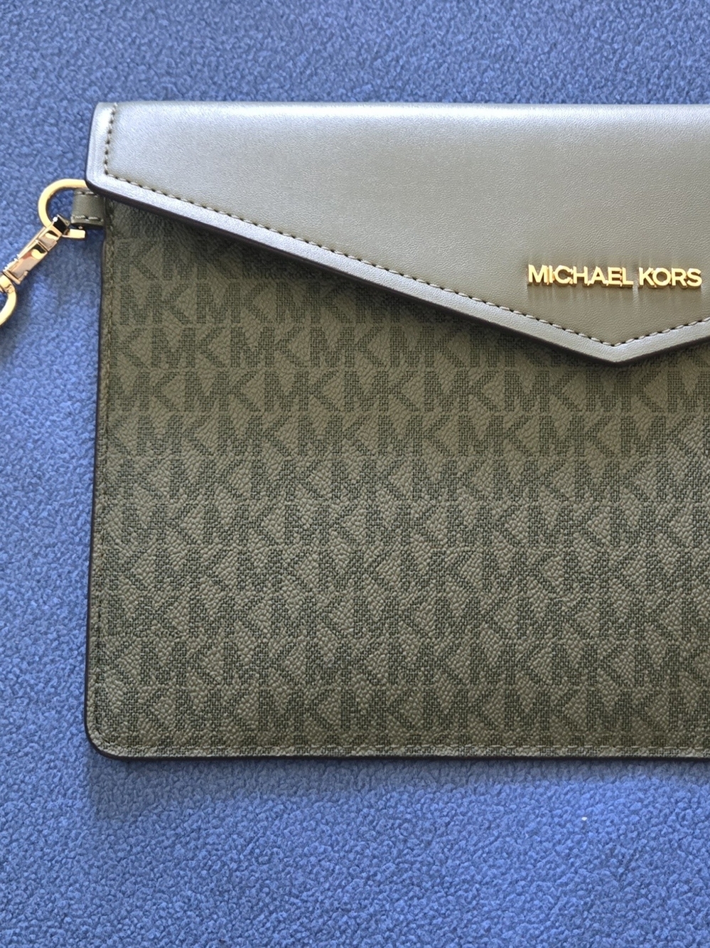 Michael Kors Olive Green Monogram Logo Envelope Clutch